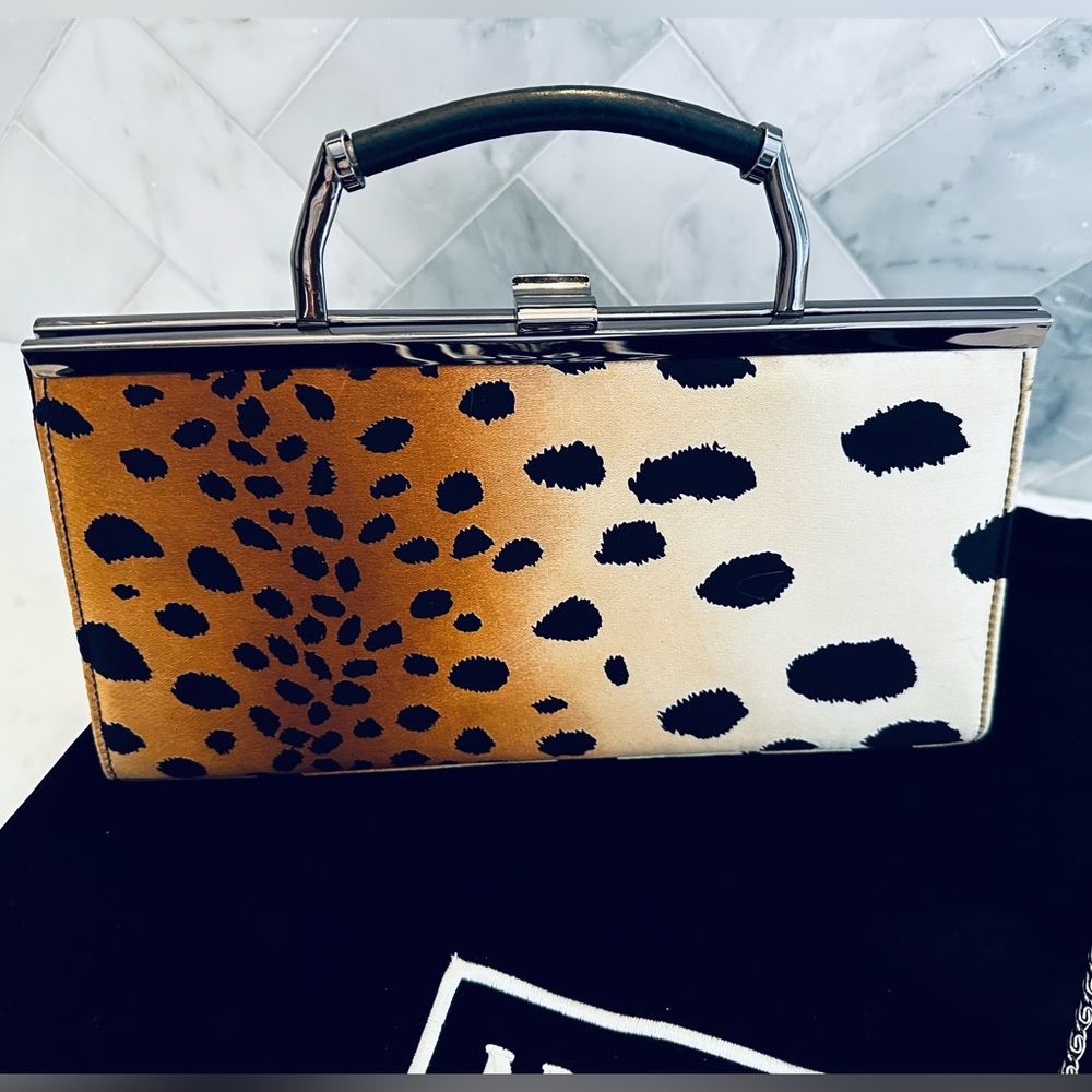 VINTAGE MOO ROO SIGNED LEOPARD OMBRÉ CLUTCH, TOP HANDLE OR CROSSBODY BAG - Picture 3 of 7